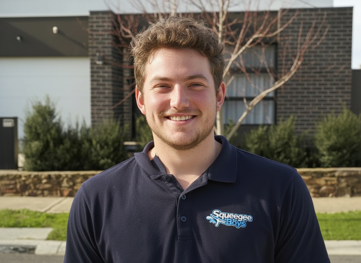 Thomas Johnson, co-founder of Squeegee Boys, in uniform on the job in Melbourne