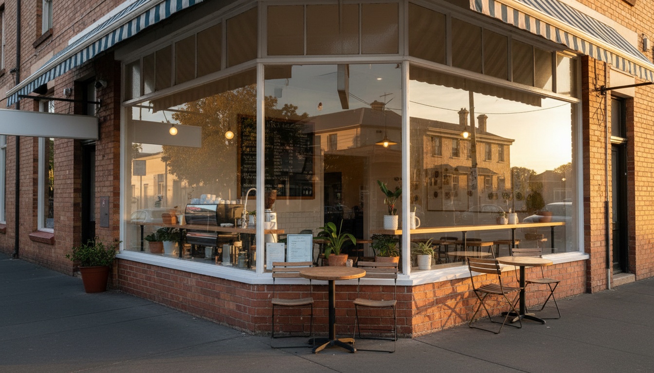 Melbourne corner café with sparkling shopfront glass